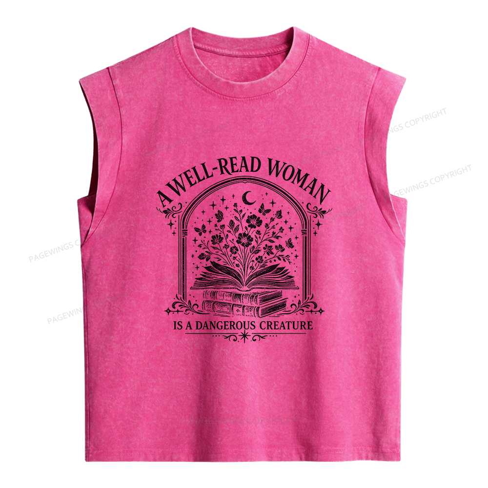 Pagewings A Well Read Woman Is a Dangerous Creature Women's Washed Tank Top