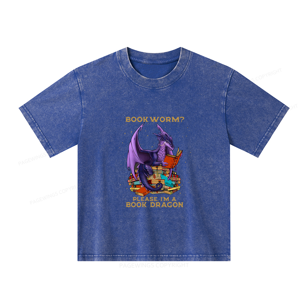 Pagewings Bookworm Please I'm A Book Dragon Unisex Kids Washed T-shirt