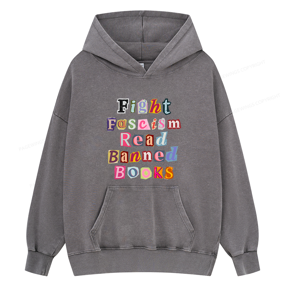 Pagewings Fight Fascism Read Books Unisex Washed Hoodie