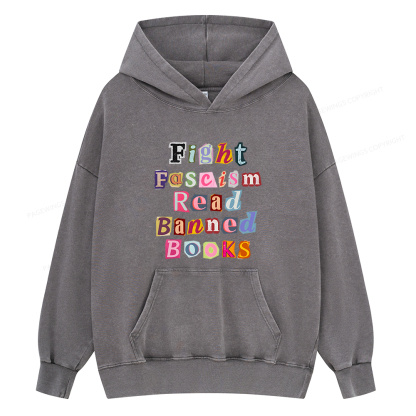 Pagewings Fight Fascism Read Books Unisex Washed Hoodie