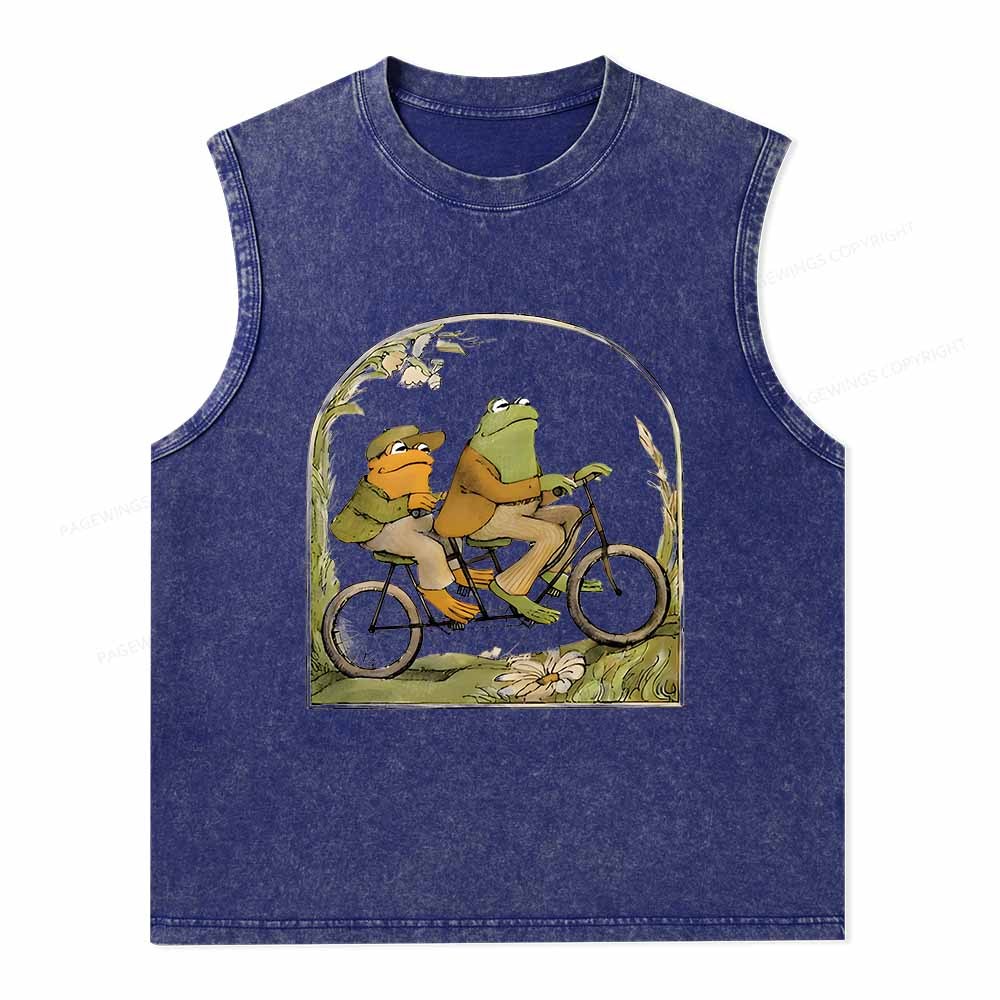 Pagewings Frog And Toad Book Vintage Unisex Washed Tank Top