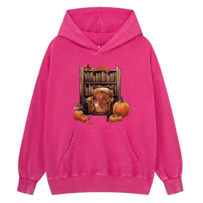 Pagewings Thanksgiving Turkey Reading Unisex Washed Hoodie