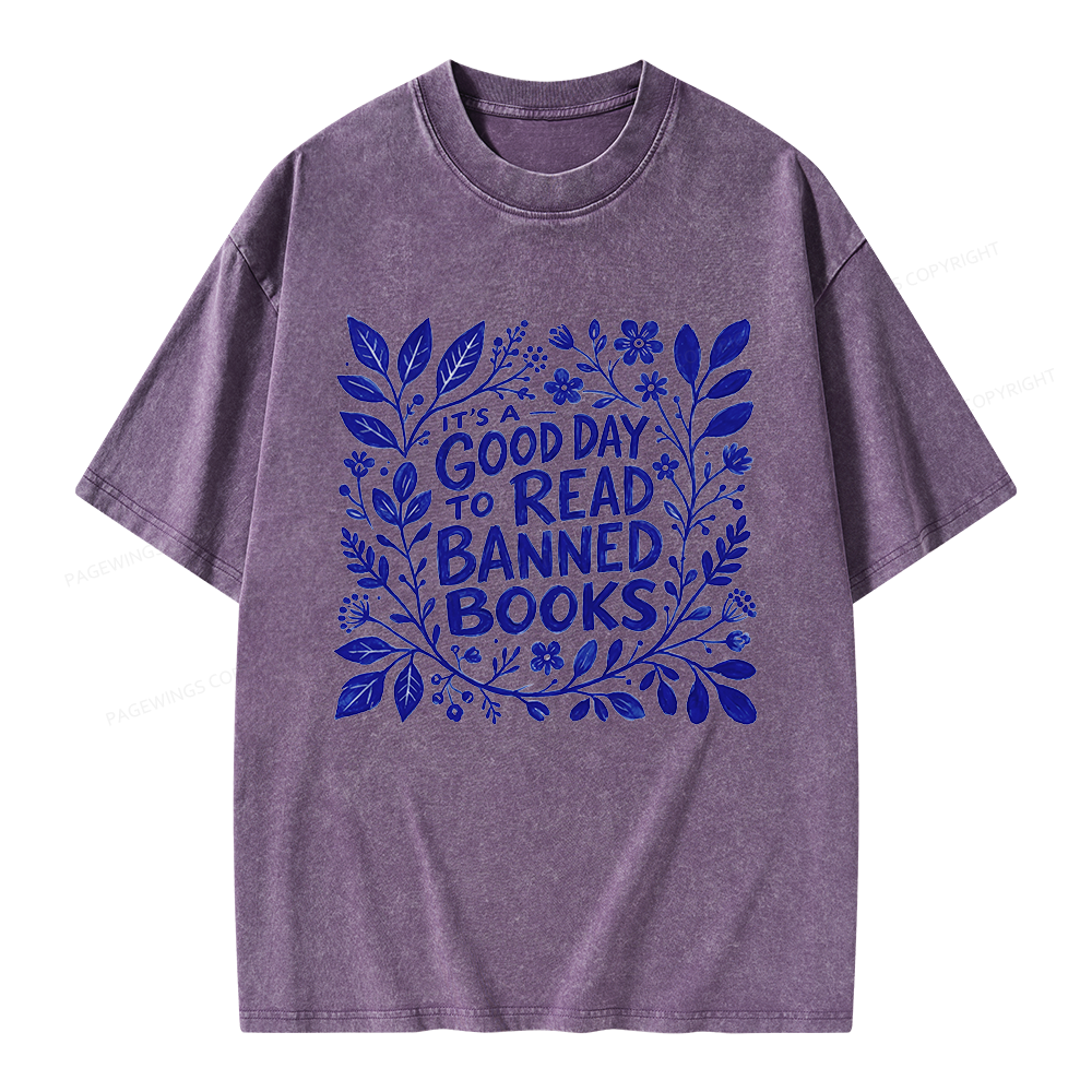Pagewings It‘s A Good Day To Read Banned Books Unisex Washed T-shirt