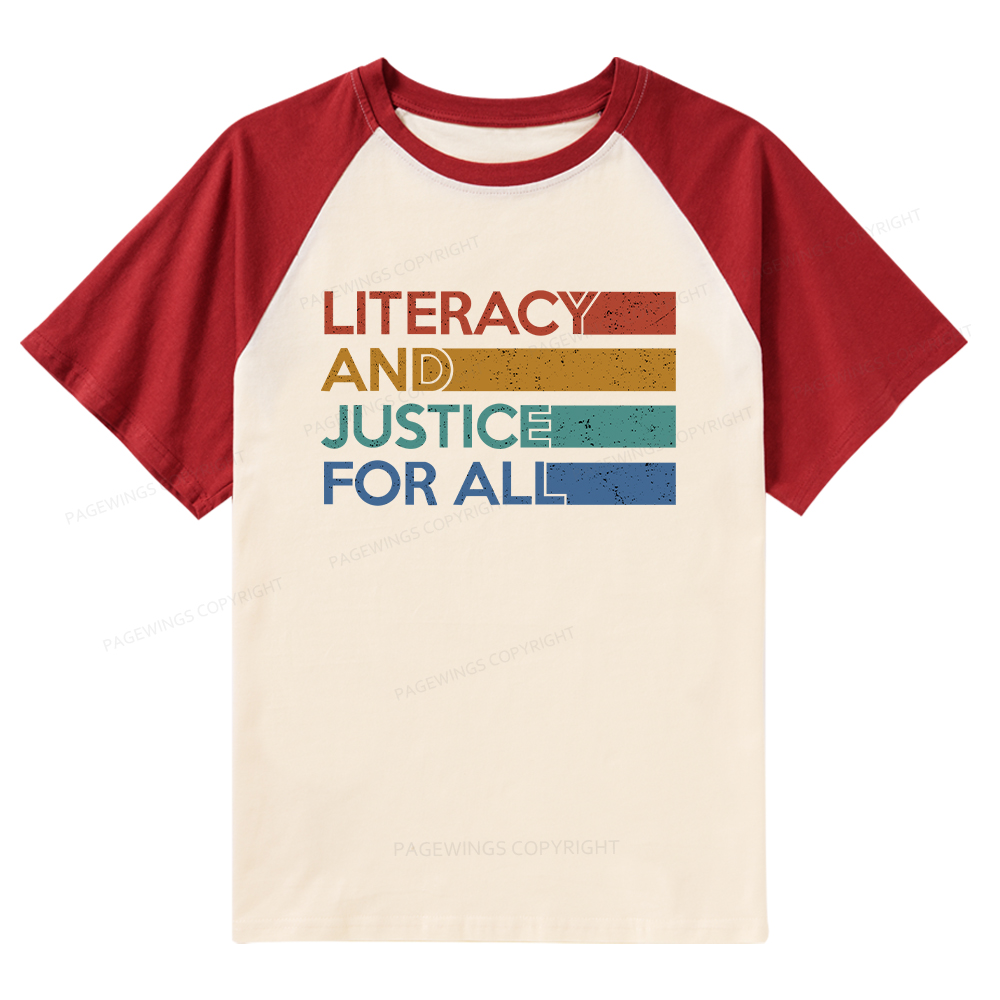 Pagewings Literacy and Justice For All Raglan T-shirt