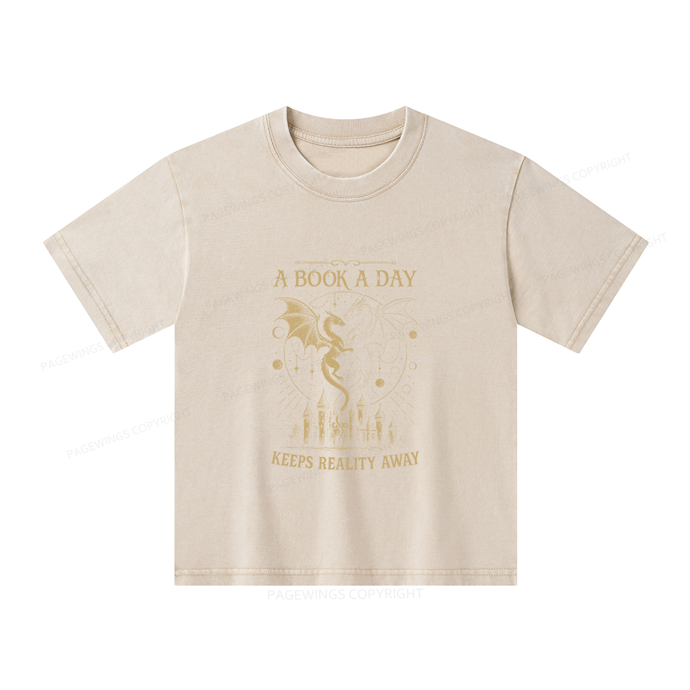 Pagewings A Book A Day Keeps Reality Away Unisex Kids Washed T-shirt
