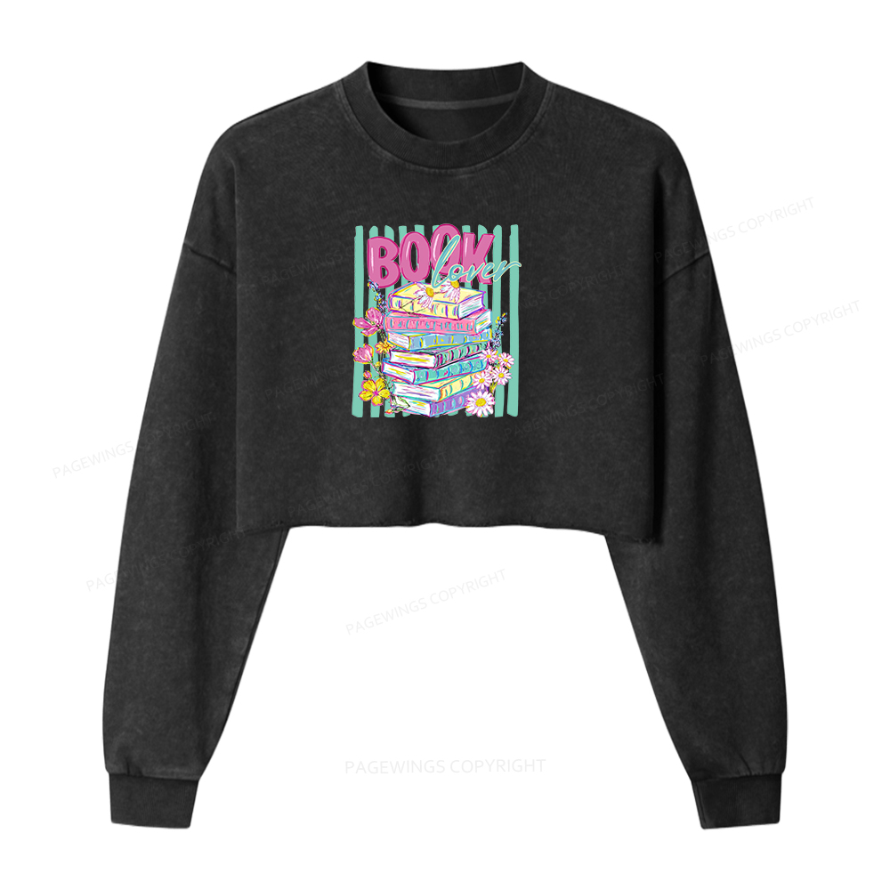 Pagewings Floral Bookish Washed Crop Sweatshirt