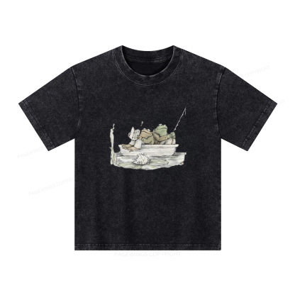 Pagewings Frog Reading Unisex Kids Washed T-shirt
