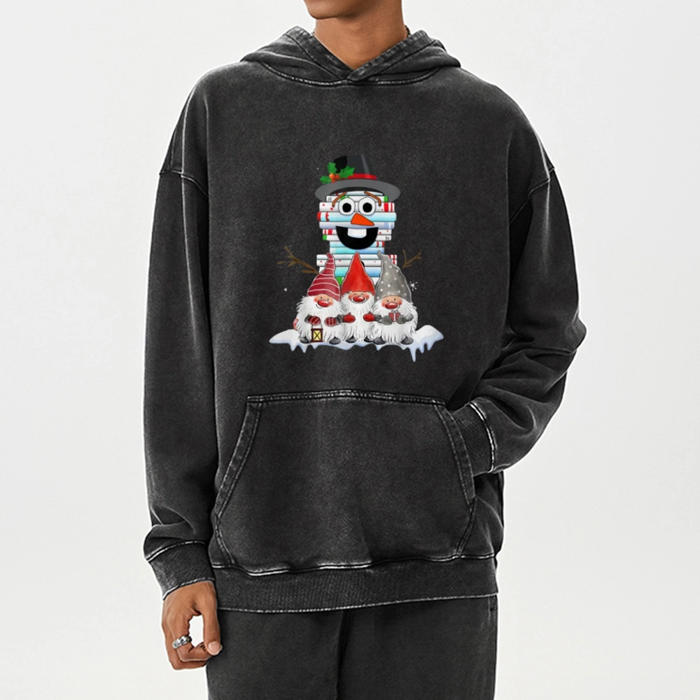 Pagewings Snowman Book Christmas Stack Gnome Librarian Book Unisex Washed Hoodie
