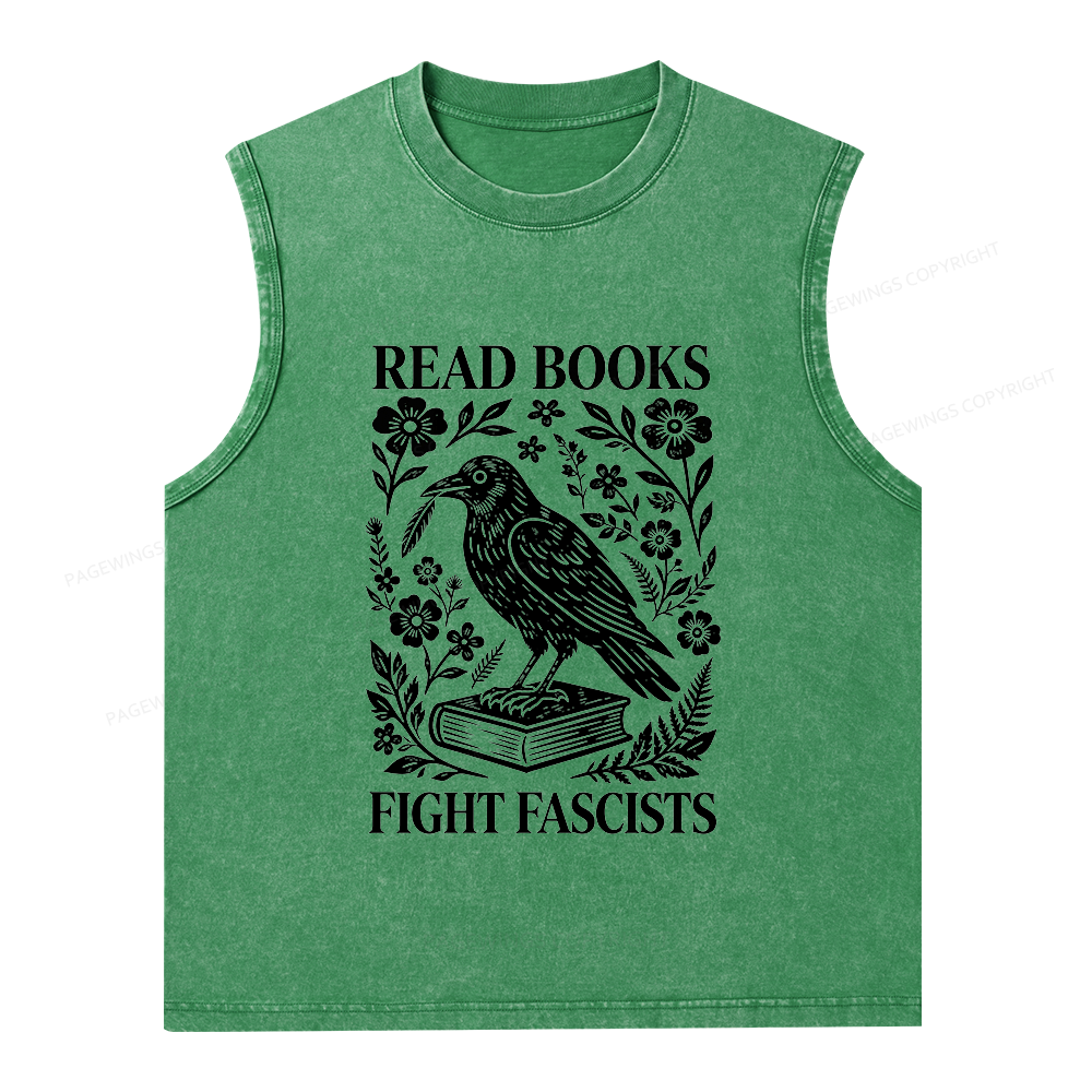 Pagewings Read Books Fight Fascists Unisex Washed Tank Top