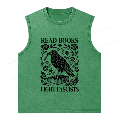 Pagewings Read Books Fight Fascists Unisex Washed Tank Top