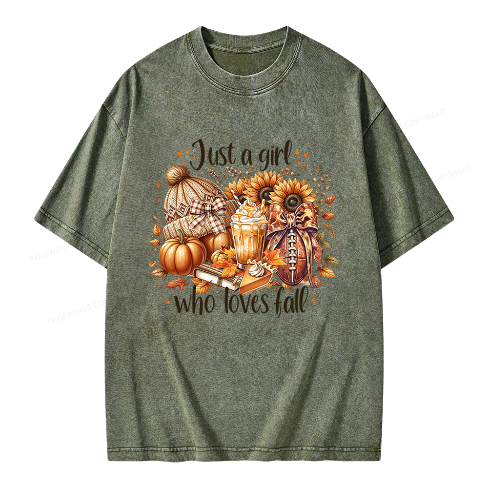 Pagewings Just a Girl Who Loves Fall Unisex Washed T-shirt