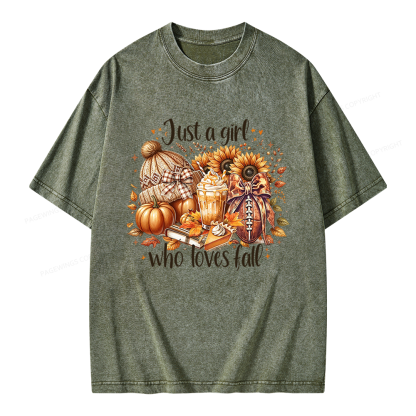Pagewings Just a Girl Who Loves Fall Unisex Washed T-shirt