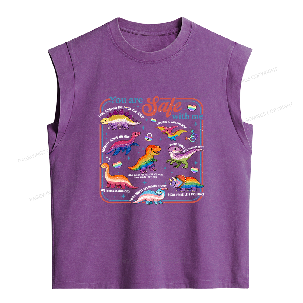 Pagewings Dinosaur Rainbow Women's Washed Tank Top