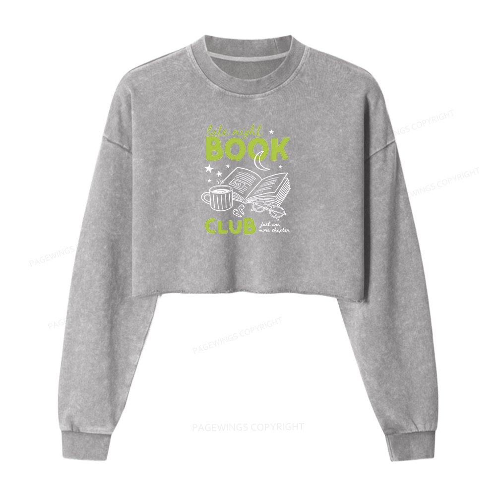 Pagewings Late Night Book Club Washed Crop Sweatshirt