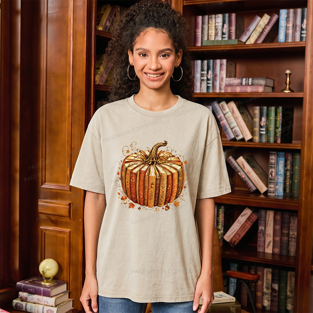 Pagewings Fall Book Pumpkin Unisex Washed T-shirt