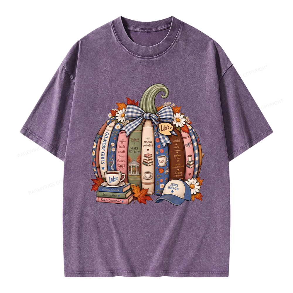 Pagewings Fall Book Pumpkin Unisex Washed T-shirt