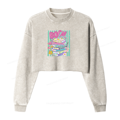 Pagewings Floral Bookish Washed Crop Sweatshirt