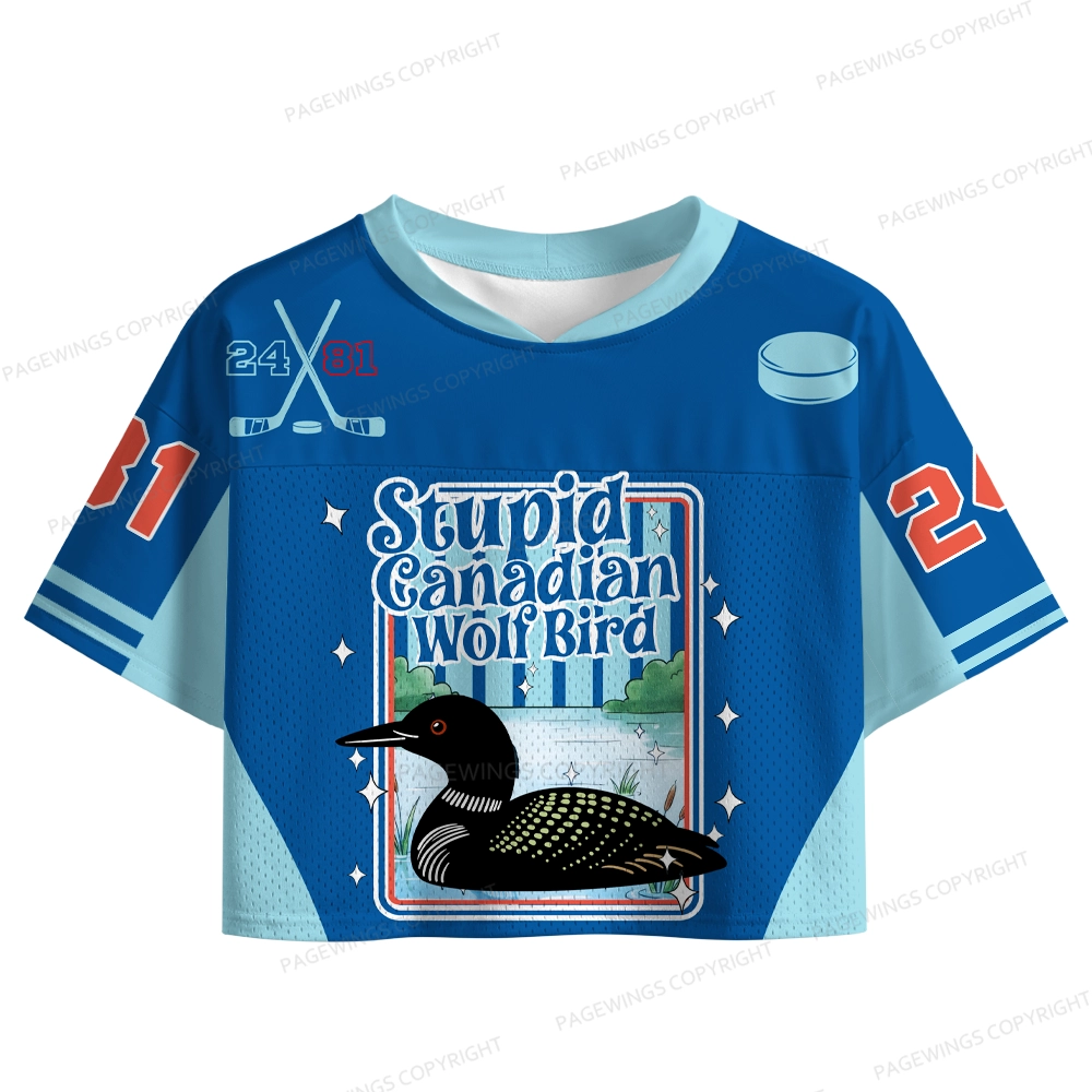 Pagewings Stupid Canadian Wolf Bird Women's Crop Mesh Jersey