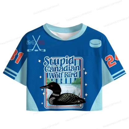 Pagewings Stupid Canadian Wolf Bird Women's Crop Mesh Jersey