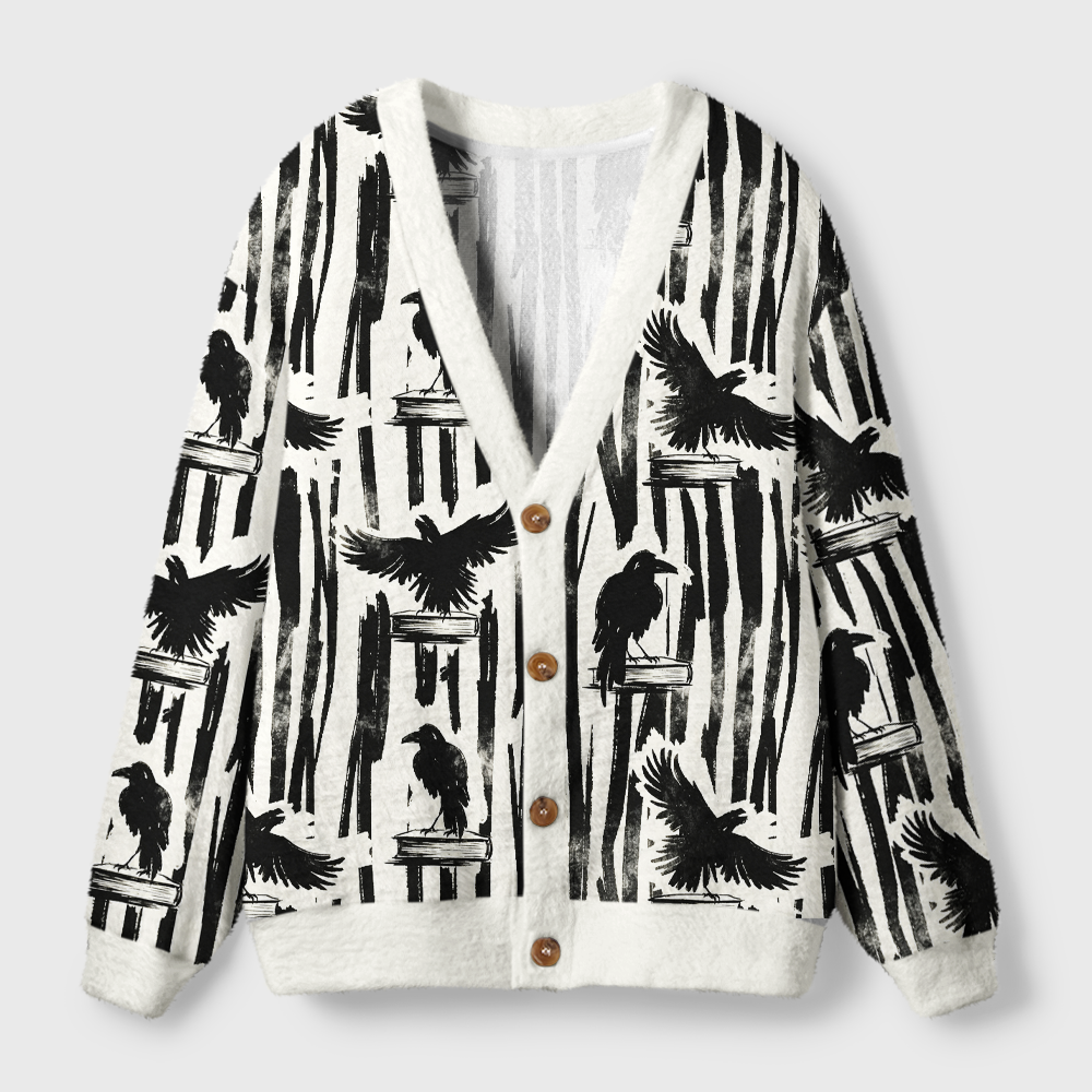 Pagewings Reading Crow Light Knit Unisex Cardigan Sweaters