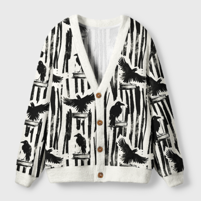 Pagewings Reading Crow Light Knit Unisex Cardigan Sweaters
