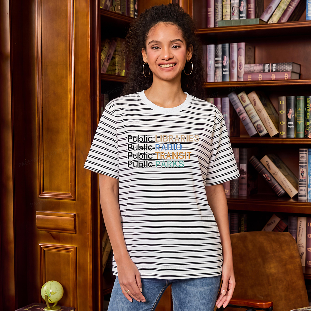 Pagewings Public Libraries Radio Transit Parks Unisex Striped T-Shirt