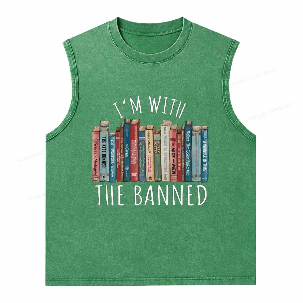 Pagewings I'm With The Banned Unisex Washed Tank Top