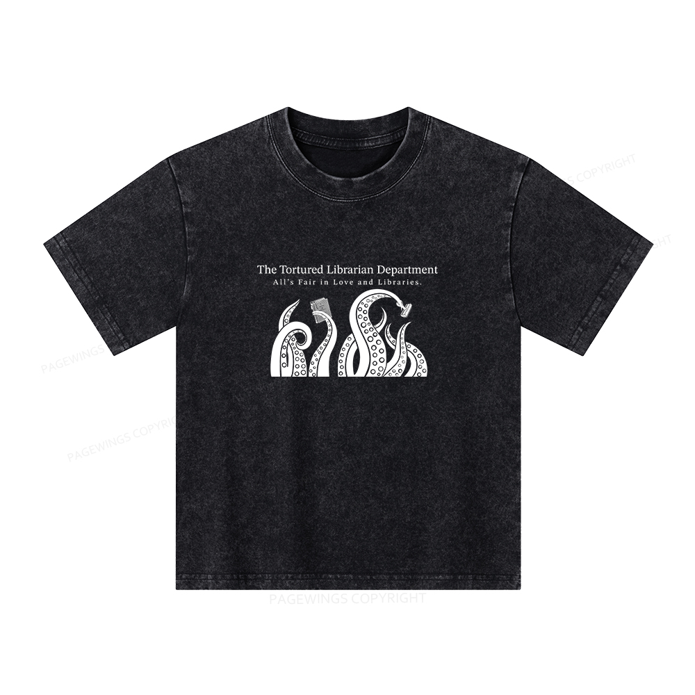 Pagewings The Tortured Librarian Department Unisex Kids Washed T-shirt