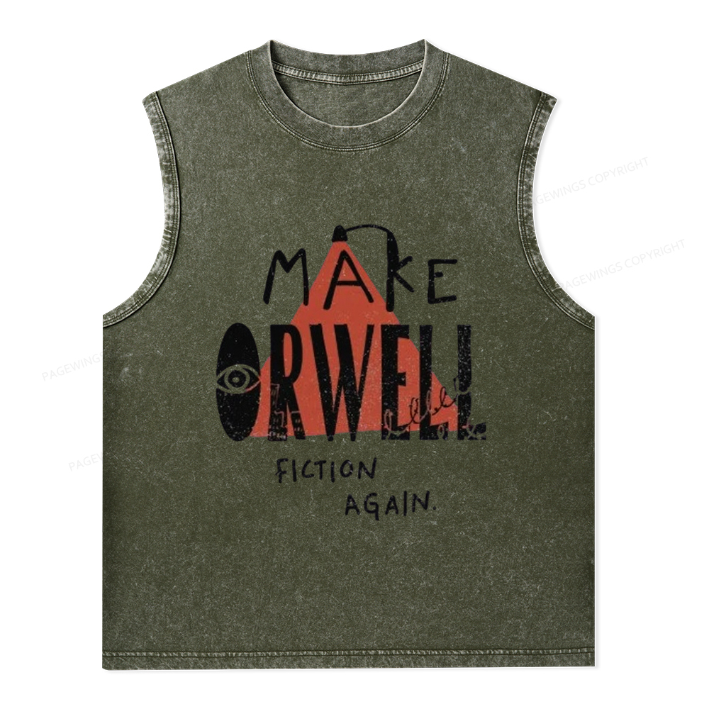 Pagewings Make Orwell Fiction Again Unisex Washed Tank Top