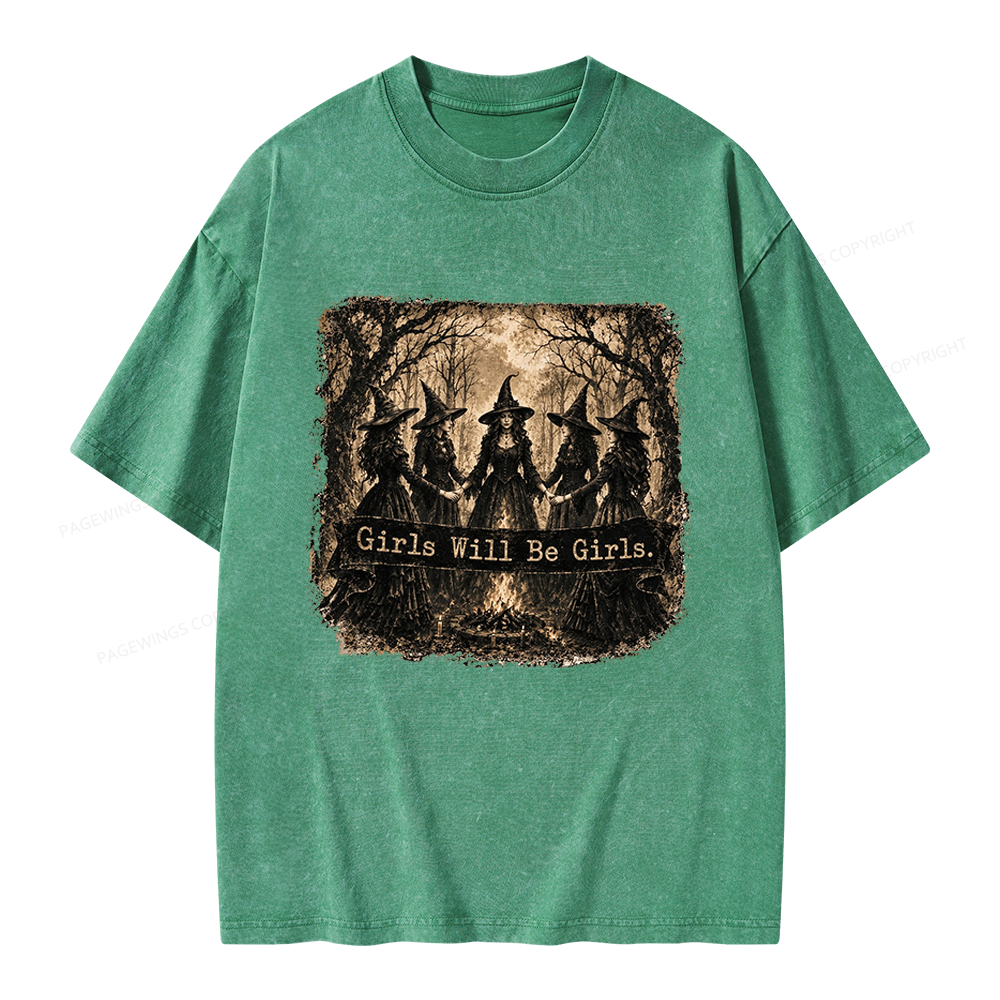 Pagewings Girls Will Be Girls Unisex Washed T-shirt