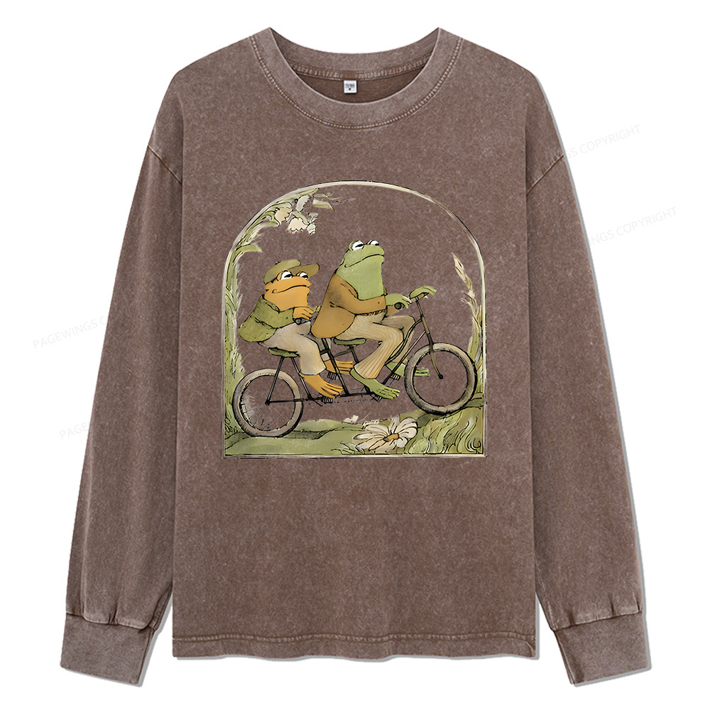 Pagewings Frog And Toad Book Vintage Unisex Washed Long Sleeve T-shirt