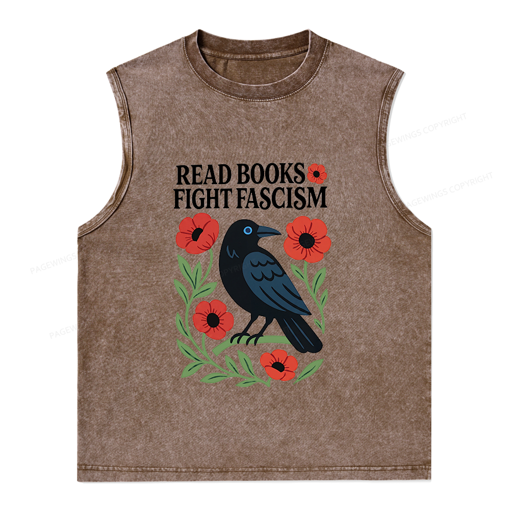 Pagewings Read Books Fight Fascismt Unisex Washed Tank Top