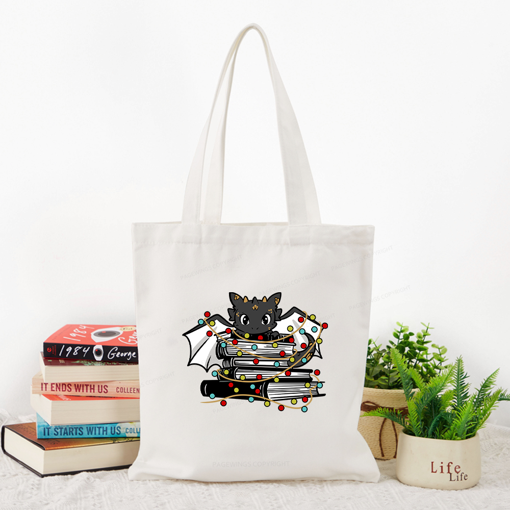 Pagewings Cute Book Dragon Holiday Tote Bag