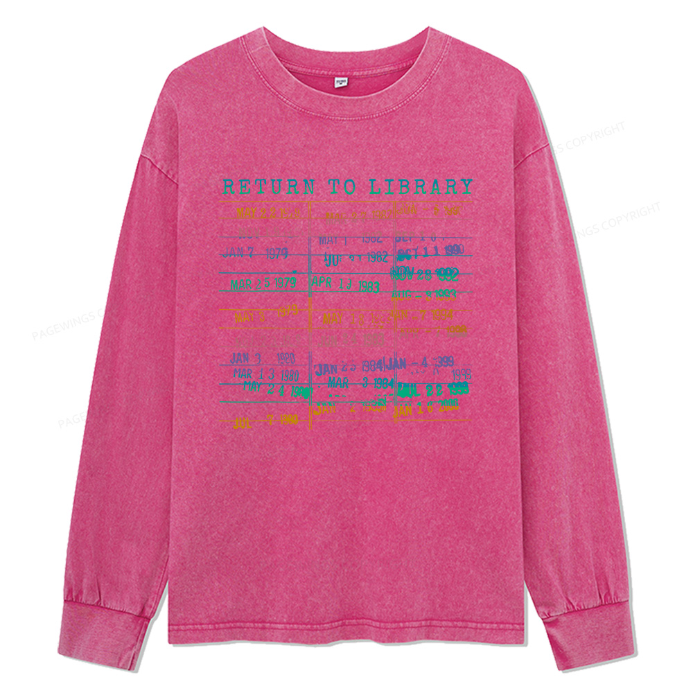 Pagewings Vintage Library Rainbow Unisex Washed Long Sleeve T-shirt