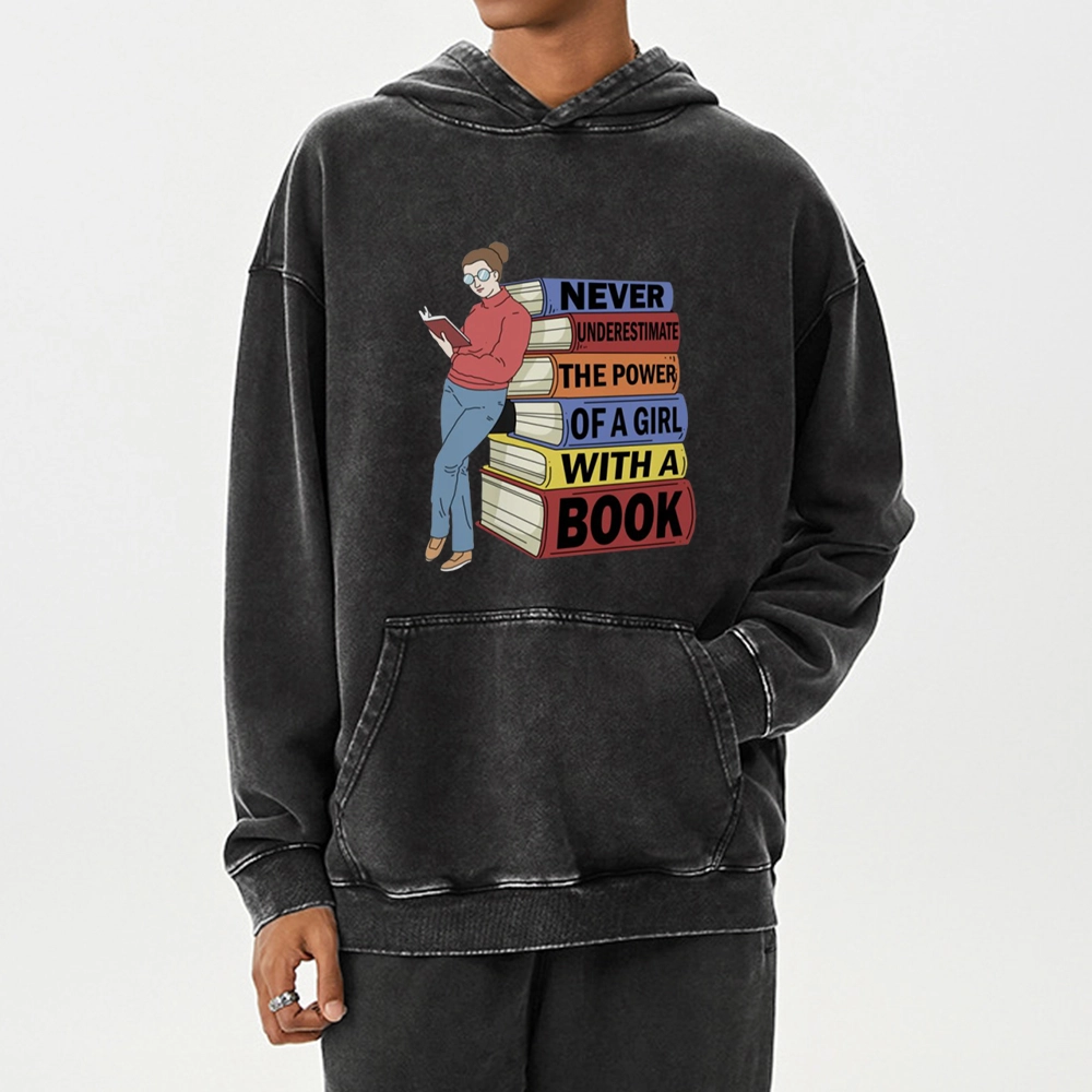 Pagewings Power Of A Girl With A Book Unisex Washed Hoodie