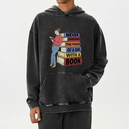 Pagewings Power Of A Girl With A Book Unisex Washed Hoodie