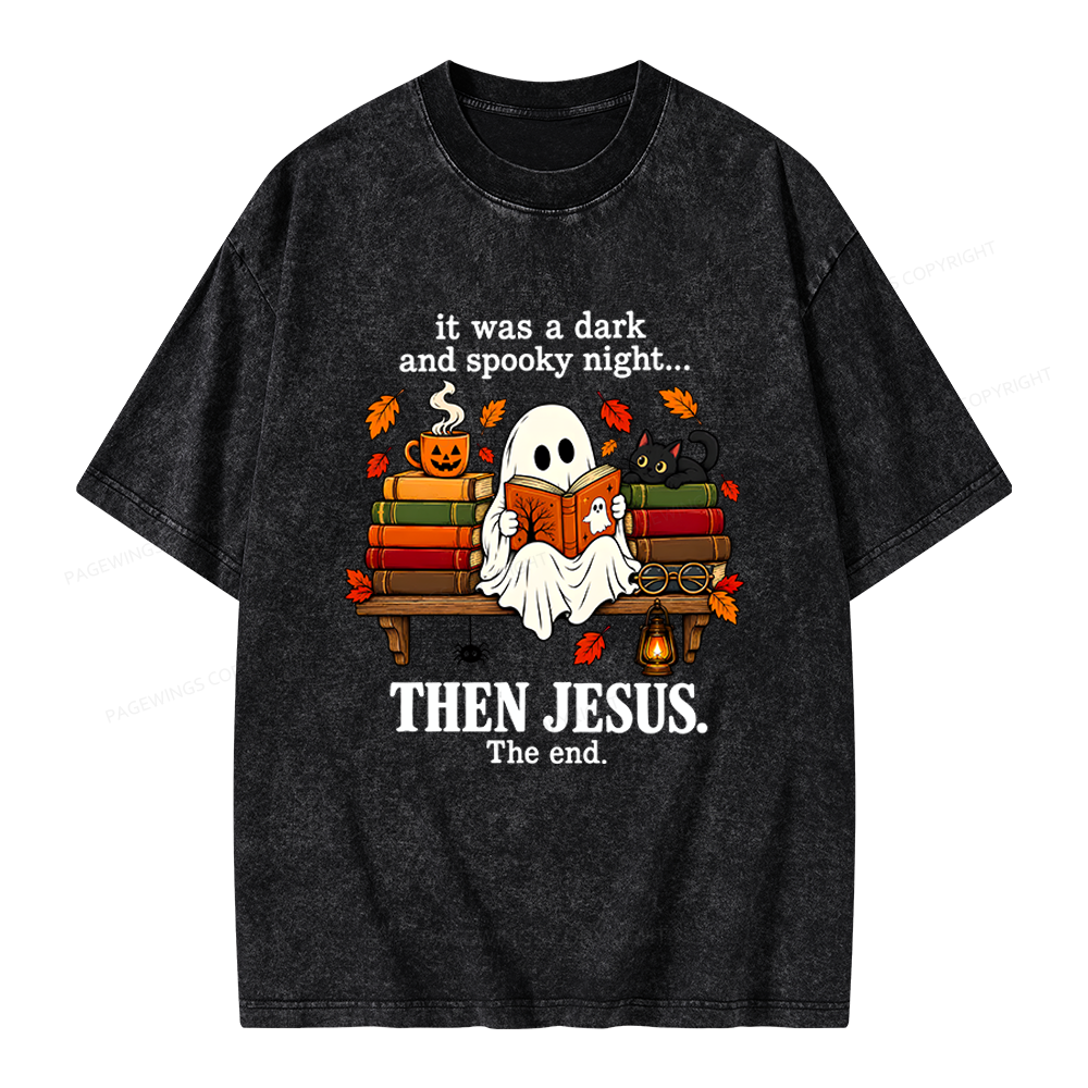 Pagewings It Was A Dark And Spooky Night Unisex Washed T-shirt