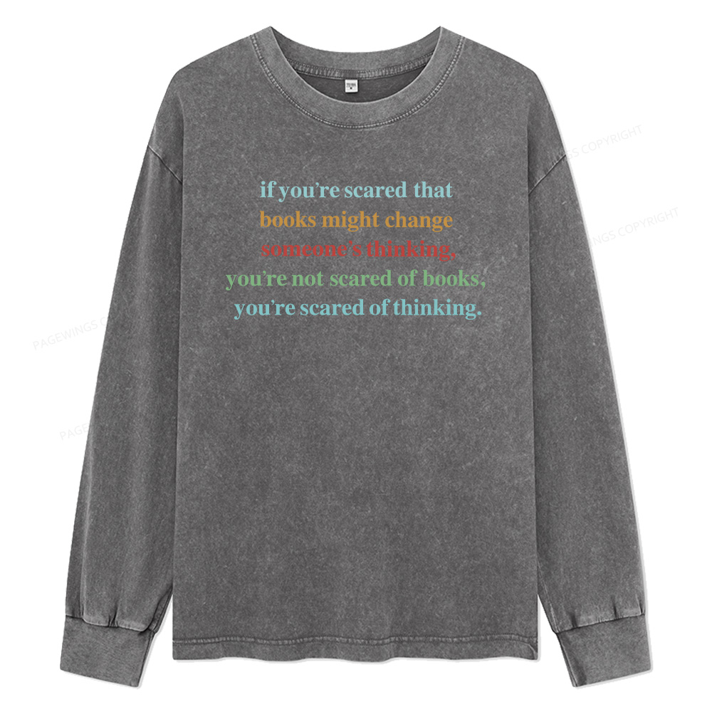 Pagewings Censorship Social Justice Shirt Booktrovert Unisex Washed Long Sleeve T-shirt