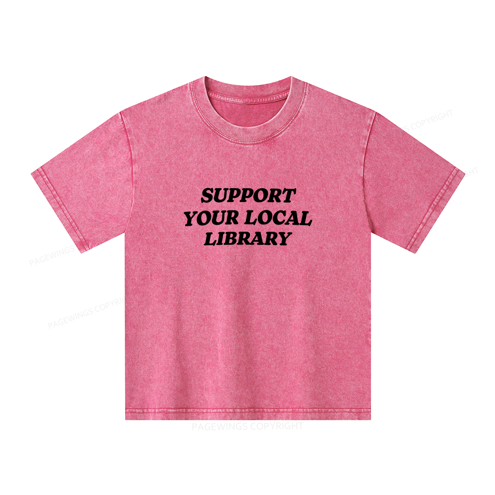 Pagewings Support Your Local Library Unisex Kids Washed T-shirt