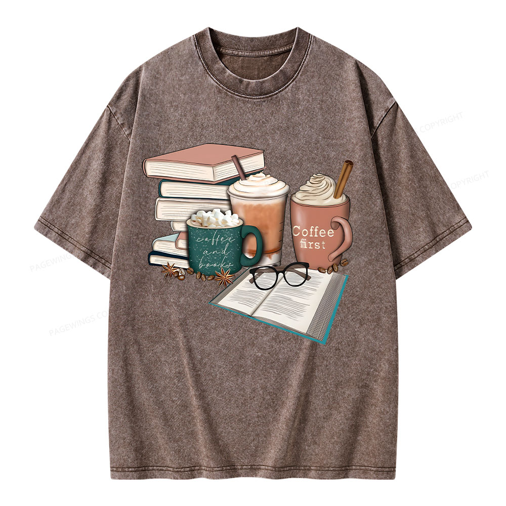 Pagewings Books Lover Coffee Unisex Washed T-shirt