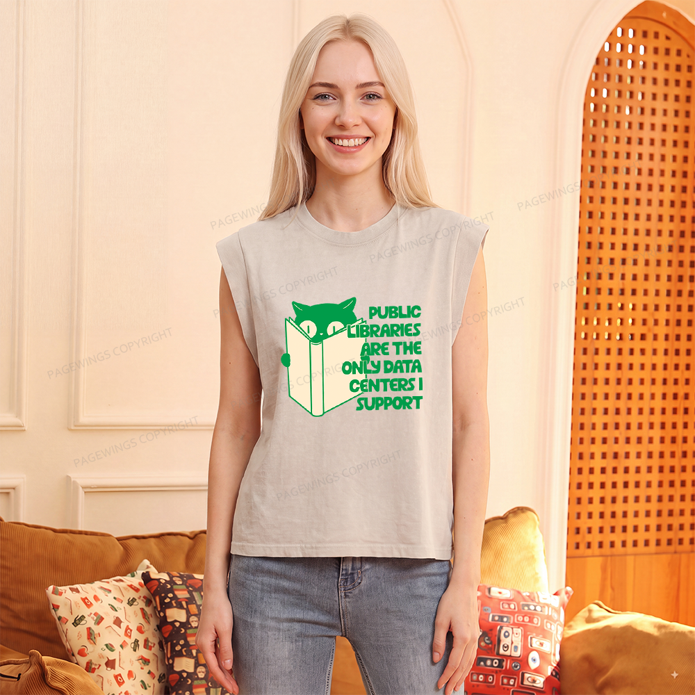 Pagewings Public Libraries are the Only Data Centers Women's Washed Tank Top