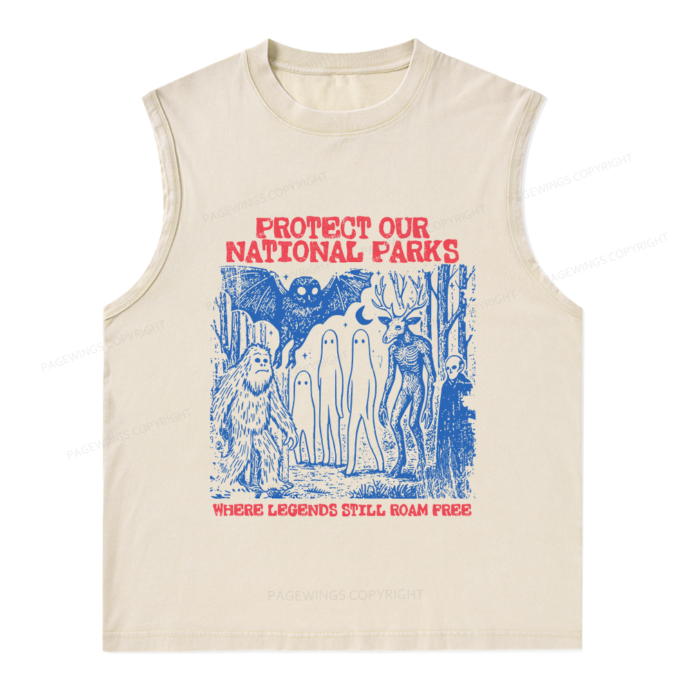 Pagewings Protect Our Parks Vintage Camping Unisex Washed Tank Top