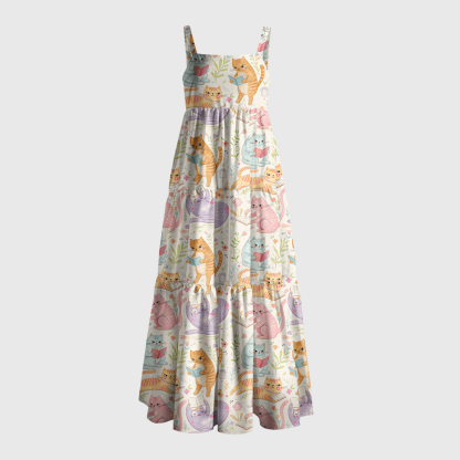 Pagewings Cozy Floral Cat Reader Maxi Dress
