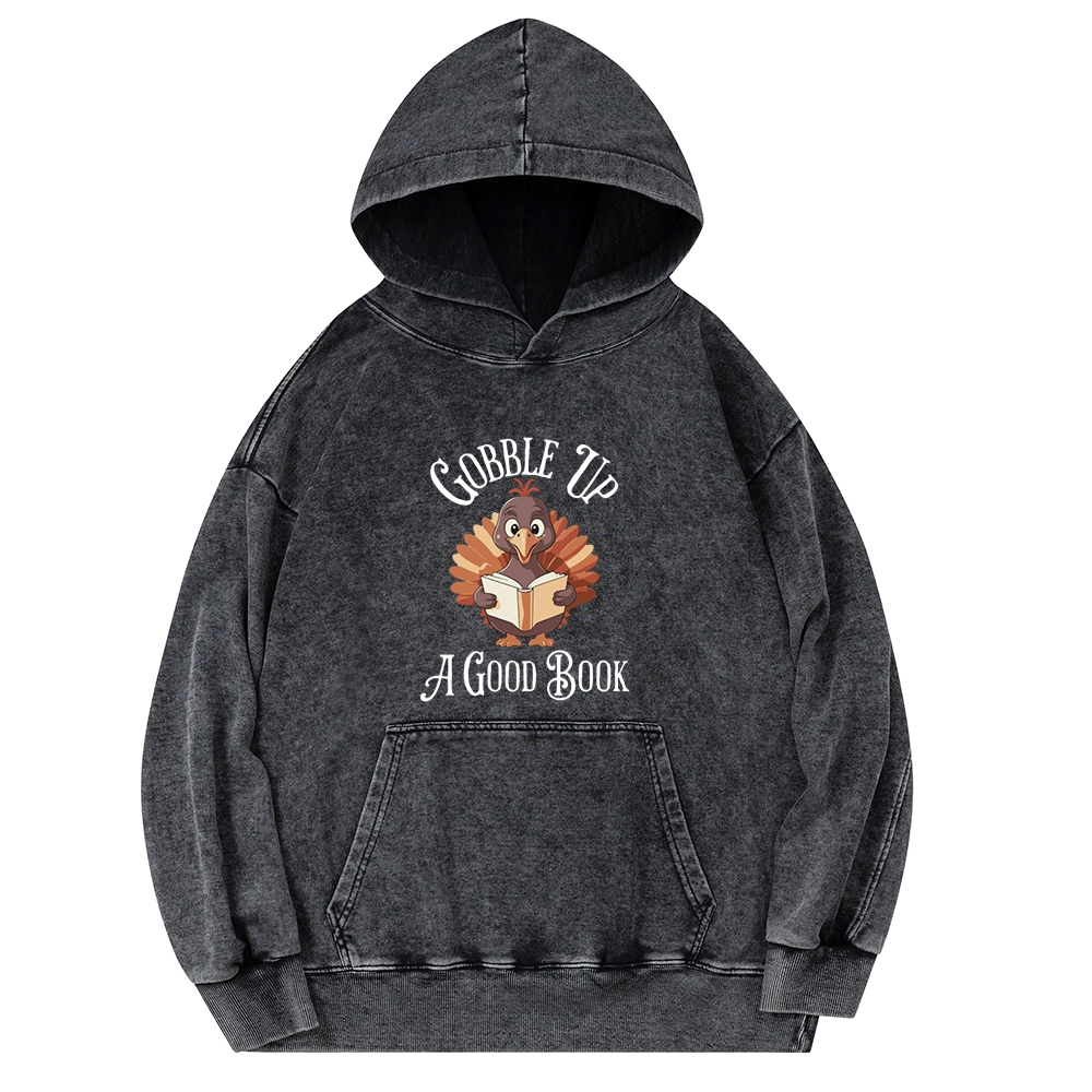 Pagewings Thanksgiving A Good Book Unisex Washed Hoodie