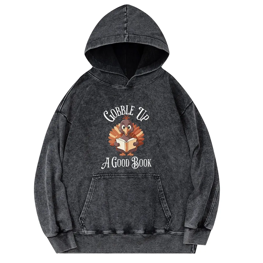 Pagewings Thanksgiving A Good Book Unisex Washed Hoodie