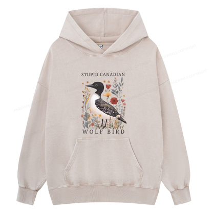 Pagewings Stupid Canadian Wolf Bird Unisex Washed Hoodie