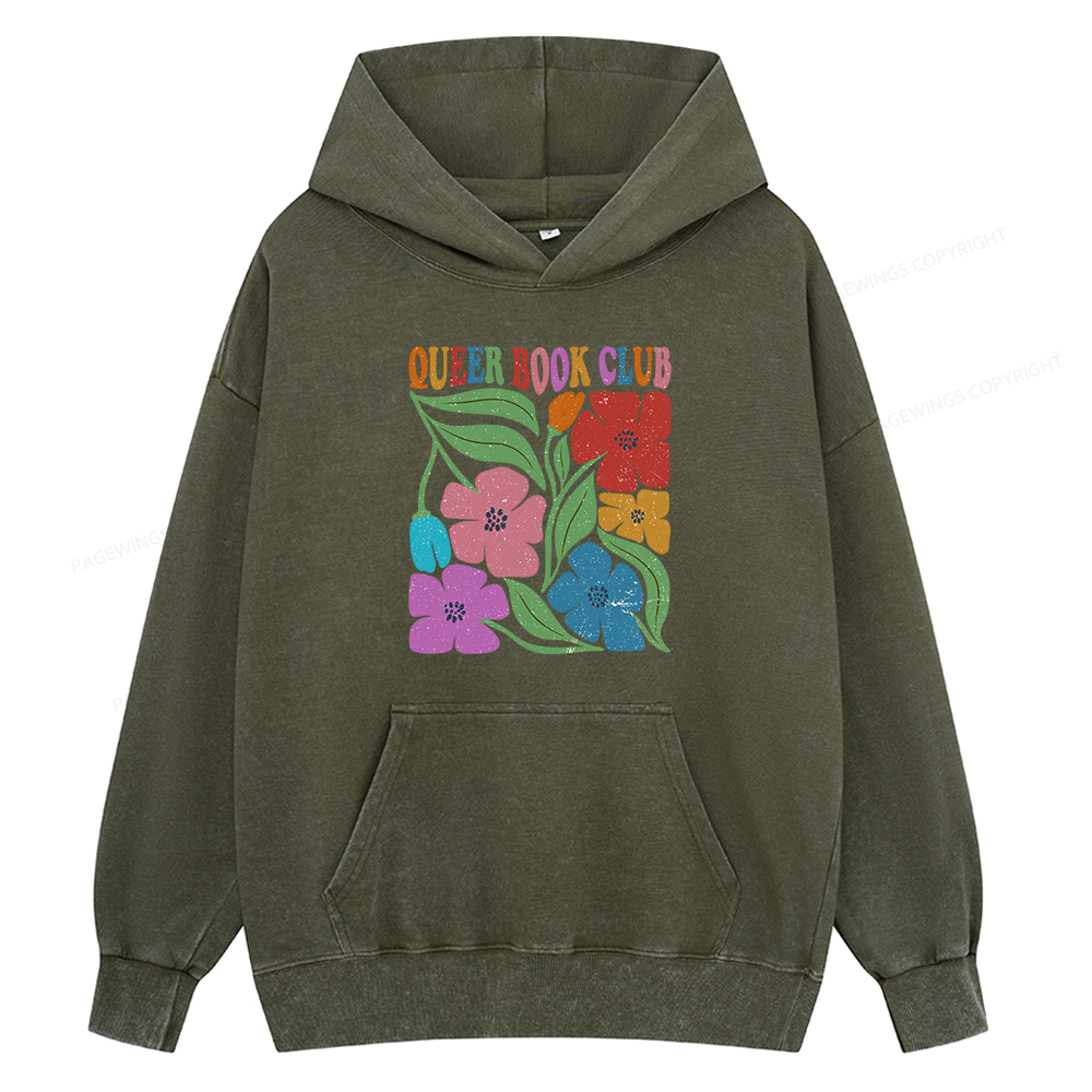 Pagewing Queer Book Club Unisex Washed Hoodie