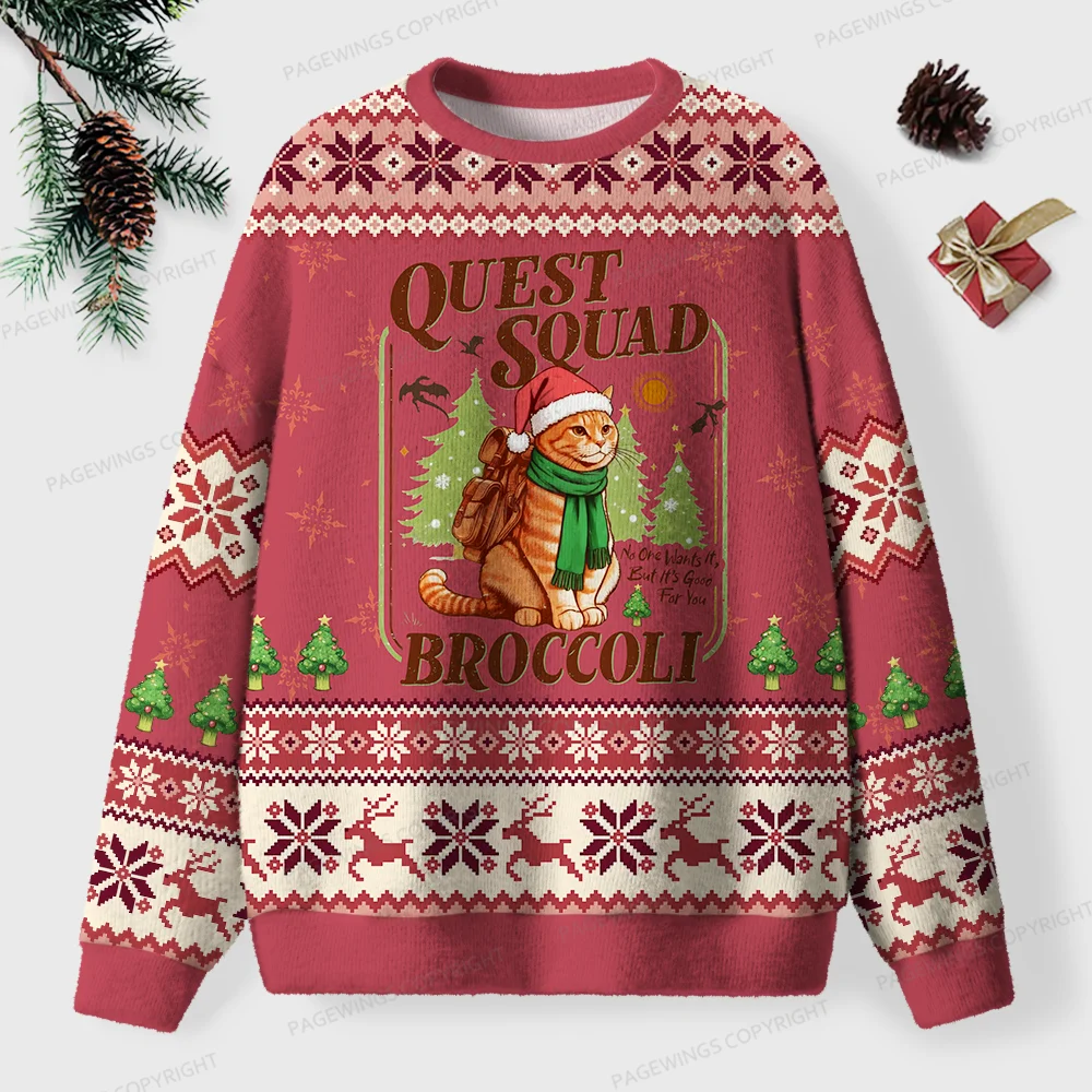 Pagewings Quest Squad Broccoli Unisex Ugly Knit Sweatshirt