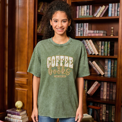 Pagewings Coffee and Books Unisex Washed T-shirt