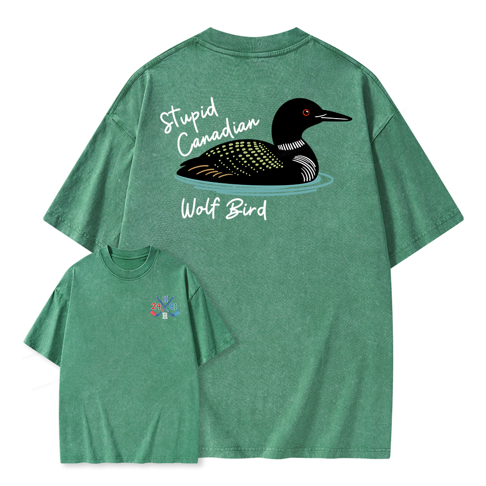 Pagewings Stupid Canadian Wolf Bird Unisex Washed T-shirt
